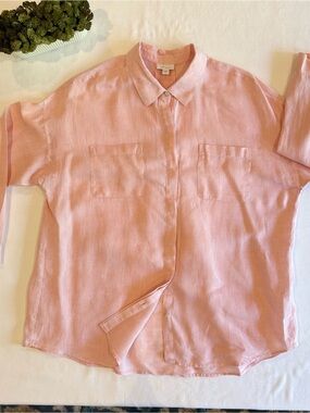 J. Jill 100% Linen Light Pink Long Sleeve Button-Up Shirt 1X